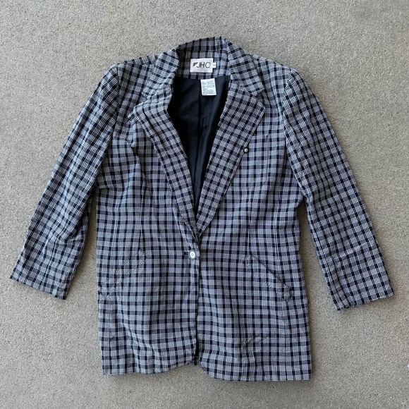 JHC Jackets & Blazers - JHC Plaid Blazer Cotton Blend Career Casual Black White‎ Size 8